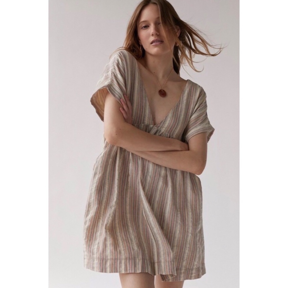 Urban Outfitters Serendipity Neutral Linen Babydoll Dress